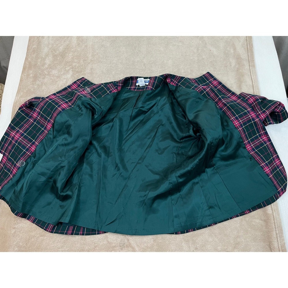 Vtg Pendleton Wool Skirt Suit Set Women 16 Green Pink Plaid Blazer Pleated Skirt - Picture 5 of 16